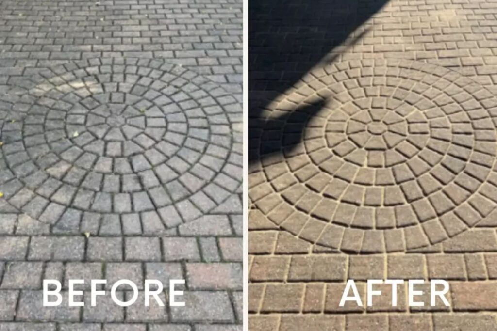 before and after a pressure washing job in Skipton